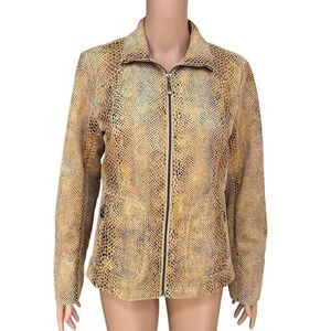 Dialogue Jacket Sz XS Faux Snakeskin Textured Zip Up tan